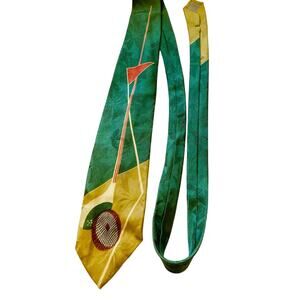 Vintage Modules Tie Mens Golf Club Made in Japan 100% Silk Green Red Flag 57''